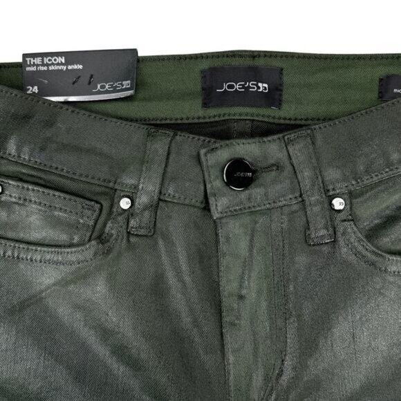 Joe's Jeans Icon Mid Rise Skinny Ankle In Green Coated Laser Camo Size 24 - Picture 6 of 8